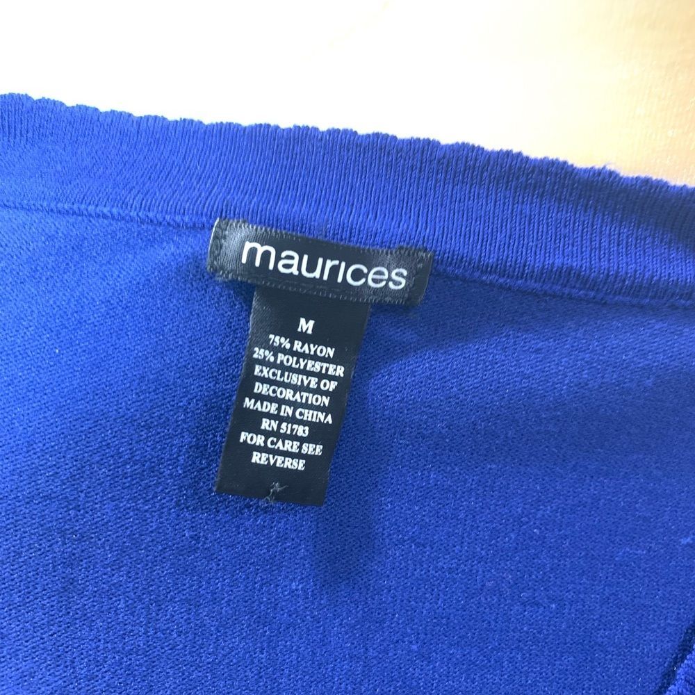 Maurices Royal Blue Sweater Medium Satin Bow V Neck 3/4 Sleeve NWOT - Picture 5 of 5